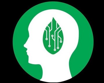 Ein Logo mit einem menschlichen Kopfprofil, das ein stilisiertes Gehirn mit Schaltkreisen zeigt, auf einem grünen Hintergrund.