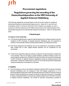 Regulations for the awarding of the Deutschlandstipendium at SRH University Heidelberg, including the purpose of the scholarship and eligibility criteria.