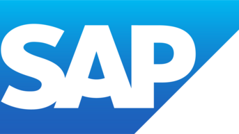 SAP logo in blue and black colors, consisting of large white letters spelling 'SAP'.