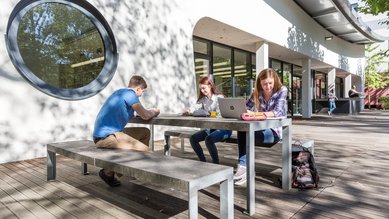 Außenplätze der Bibliothek der SRH Hochschule Heidelberg